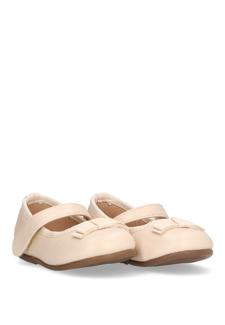 BAILARINA VELCRO DETALLE EN LAZO BONANZA COLOR BEIGE PLANO PARA NIyA