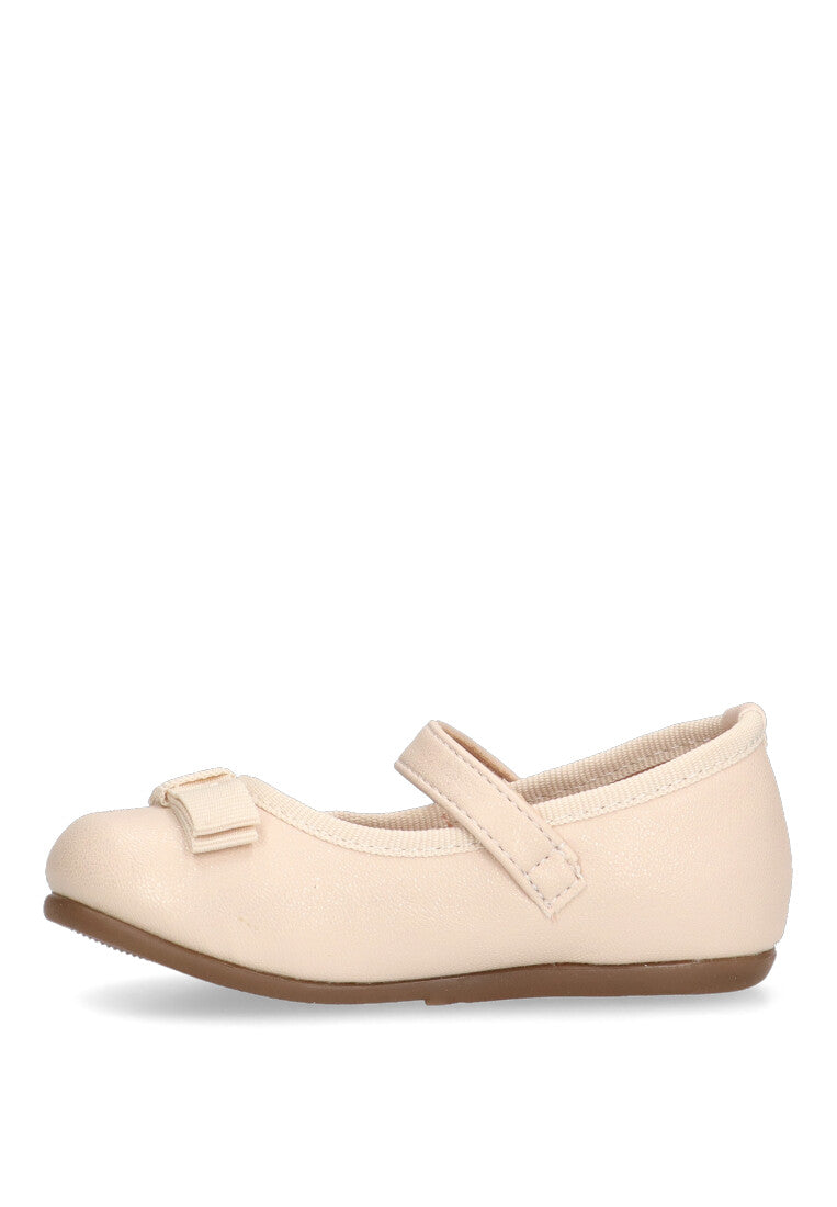 BAILARINA VELCRO DETALLE EN LAZO BONANZA COLOR BEIGE PLANO PARA NIyA