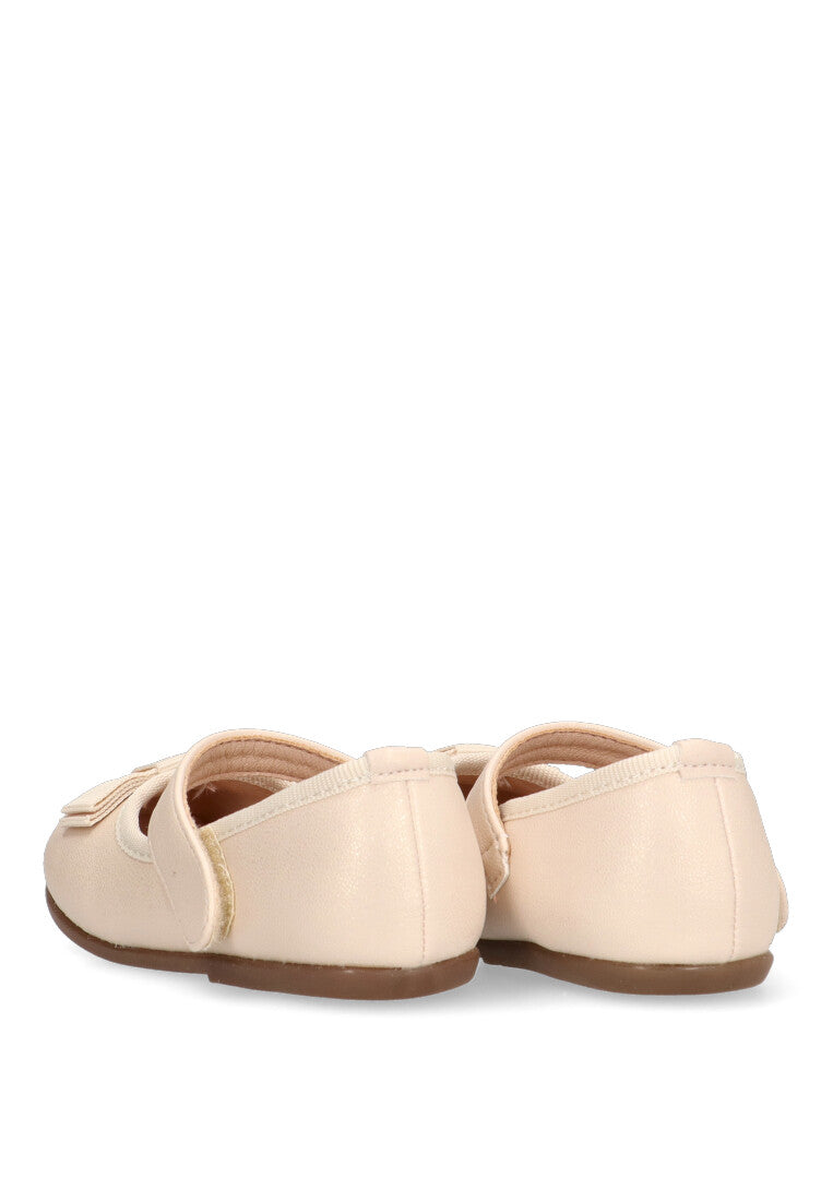 BAILARINA VELCRO DETALLE EN LAZO BONANZA COLOR BEIGE PLANO PARA NIyA