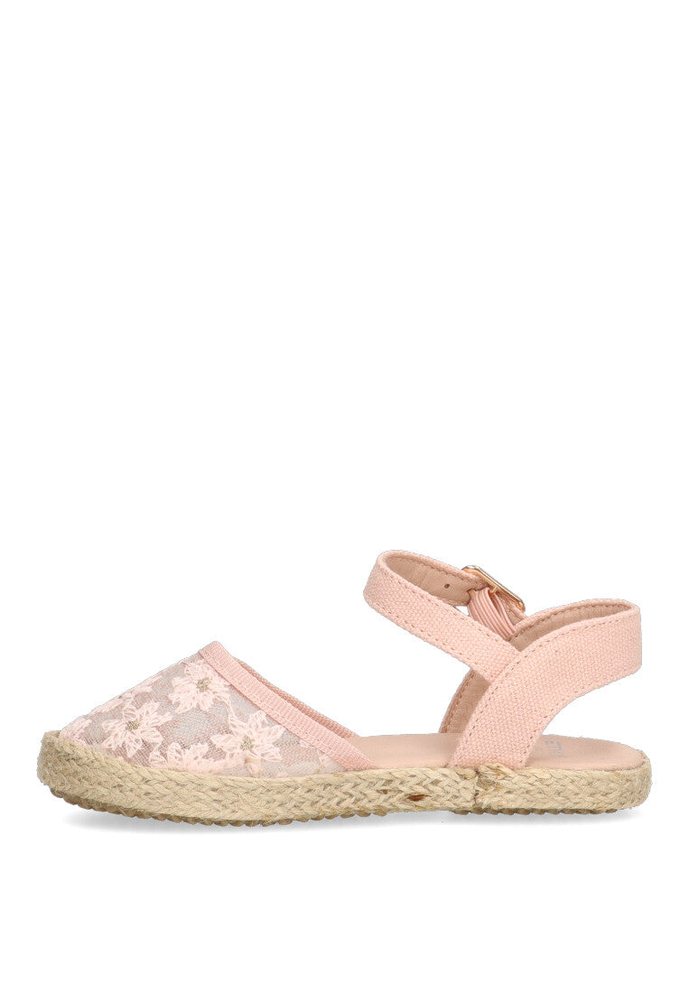 SANDALIA VALENCIANA FLORES MONTIJO COLOR ROSA PARA NIyA