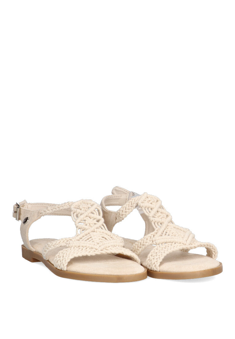 SANDALIA CROCHET PLANA 10021 SERRADAL COLOR BEIGE PARA MUJER