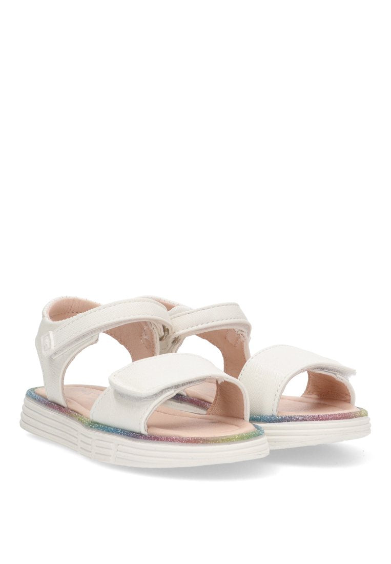 SANDALIA PLANA FILO MULTICOLOR URQUES 13720 ETIKA NIyA BLANCO