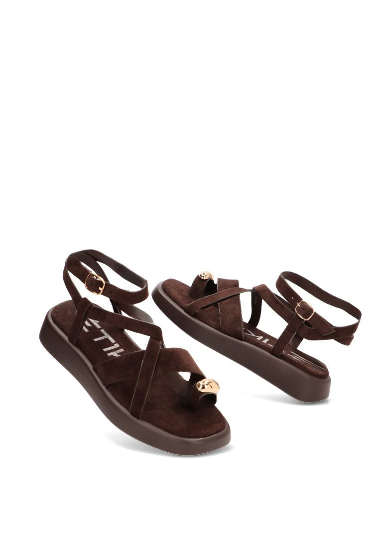 SANDALIA APLIQUE DORADO GROTTAZZURRA 10143 ETIKA MUJER CHOCOLATE