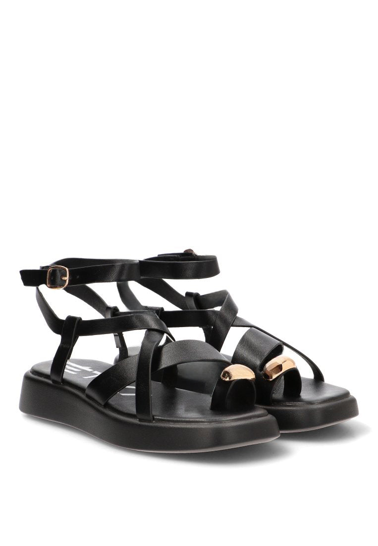 SANDALIA APLIQUE DORADO NEGRO GROTTAZZURRA 10143 ETIKA MUJER NEGRO