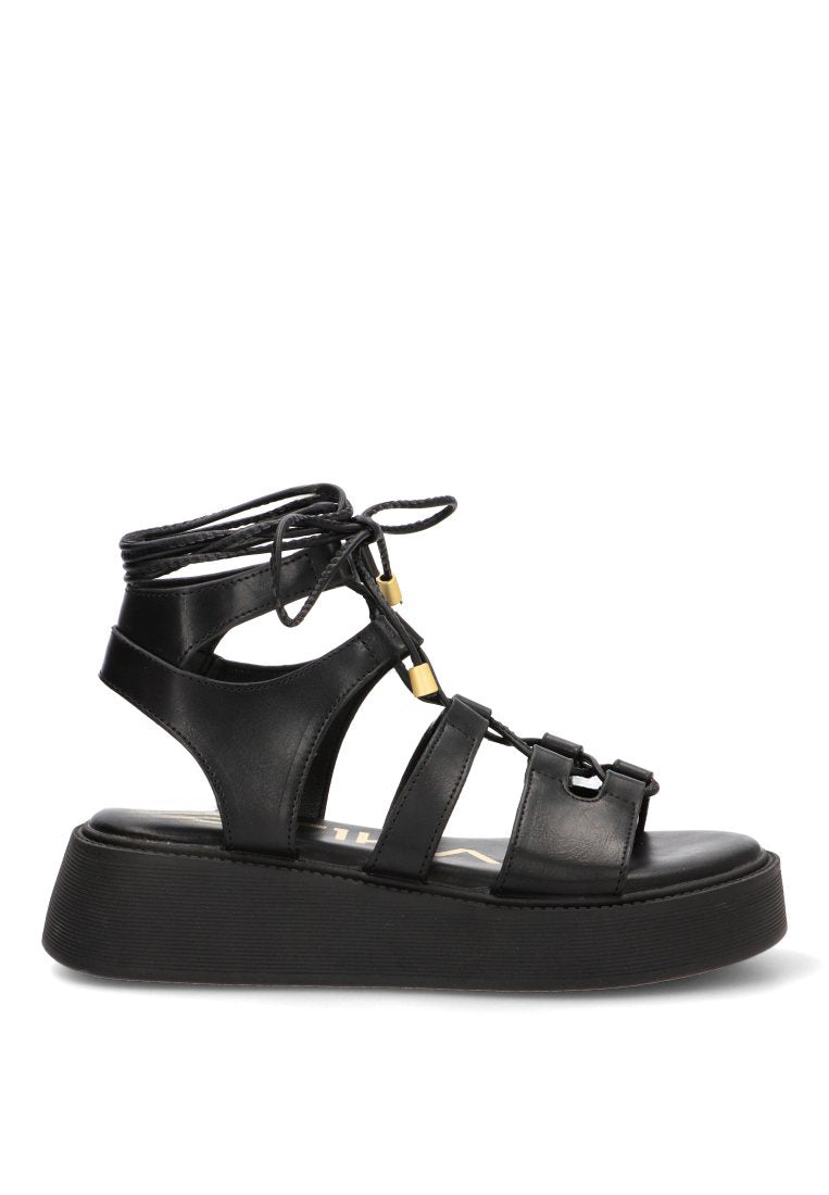 SANDALIA DOBLE SUELA CORDONES MANDARINA 01 10169 ETIKA MUJER NEGRO