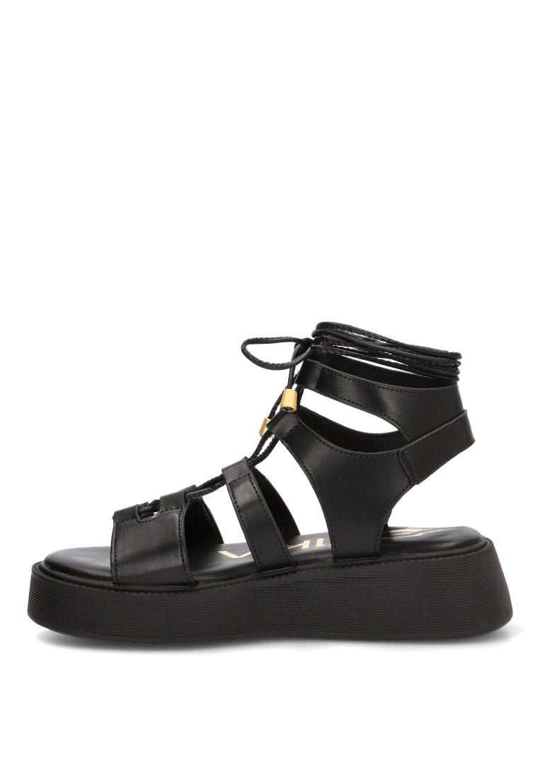 SANDALIA DOBLE SUELA CORDONES MANDARINA 01 10169 ETIKA MUJER NEGRO