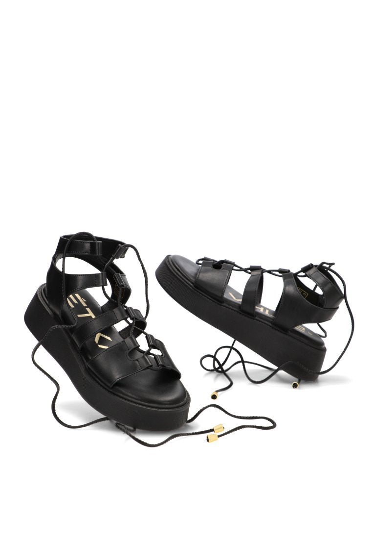 SANDALIA DOBLE SUELA CORDONES MANDARINA 01 10169 ETIKA MUJER NEGRO