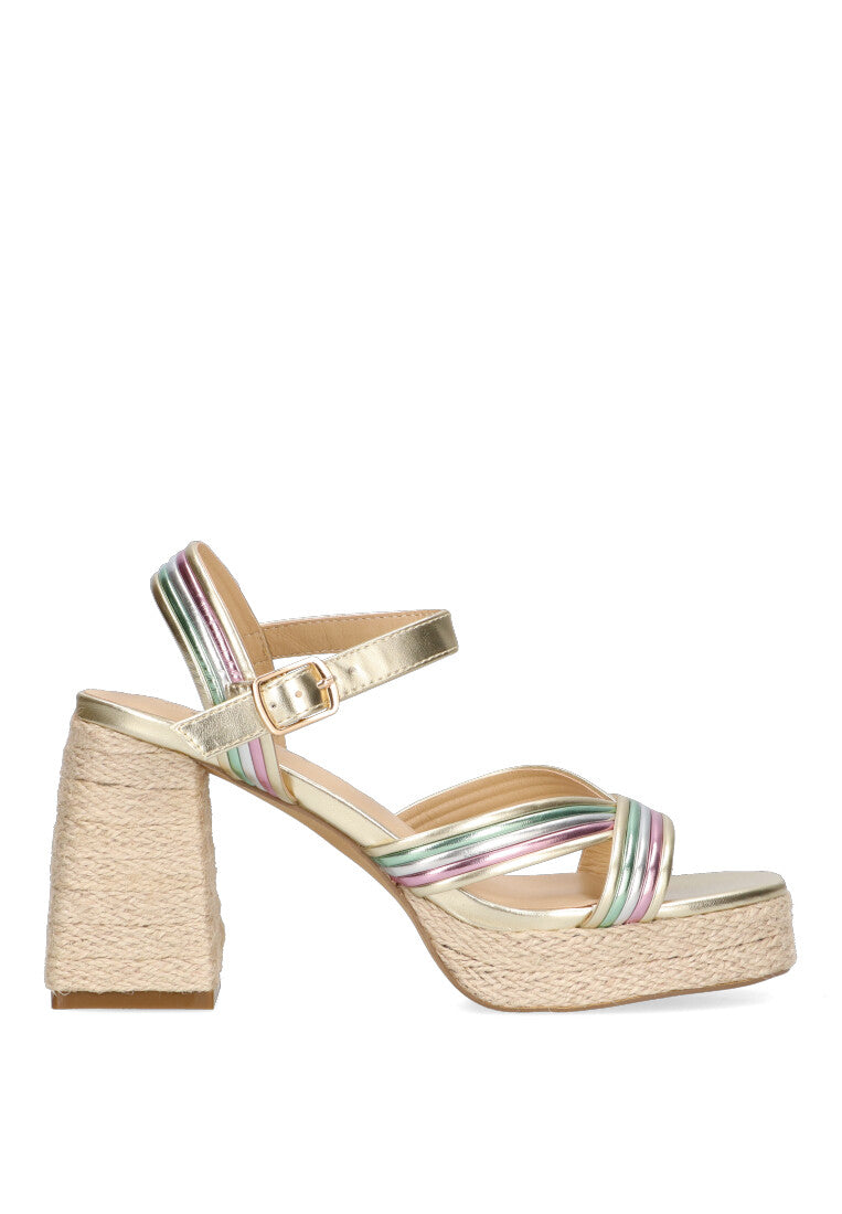 SANDALIA TIRAS TACÓN RAFIA ETIKA 30007 ENRAMADA, MULTICOLOR MUJER
