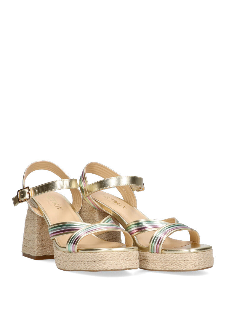 SANDALIA TIRAS TACÓN RAFIA ETIKA 30007 ENRAMADA, MULTICOLOR MUJER