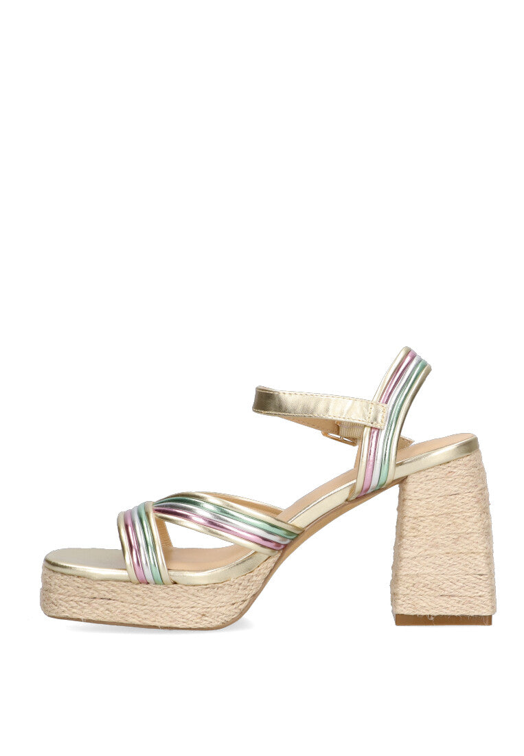 SANDALIA TIRAS TACÓN RAFIA ETIKA 30007 ENRAMADA, MULTICOLOR MUJER