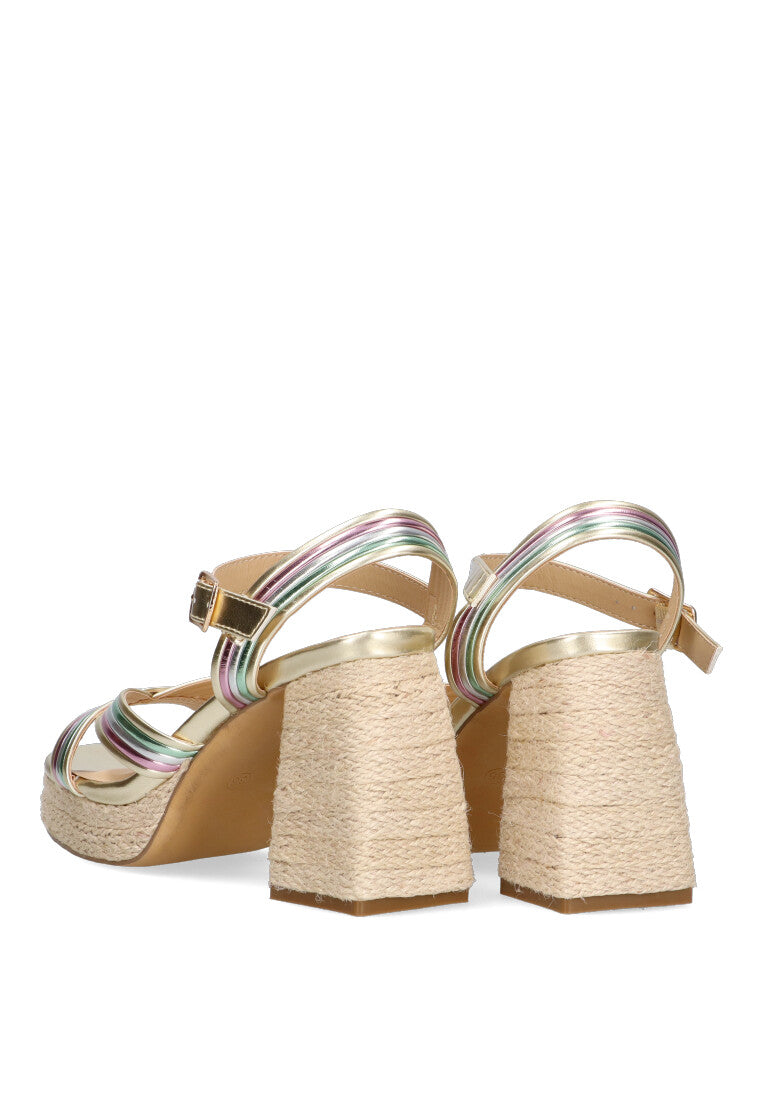 SANDALIA TIRAS TACÓN RAFIA ETIKA 30007 ENRAMADA, MULTICOLOR MUJER