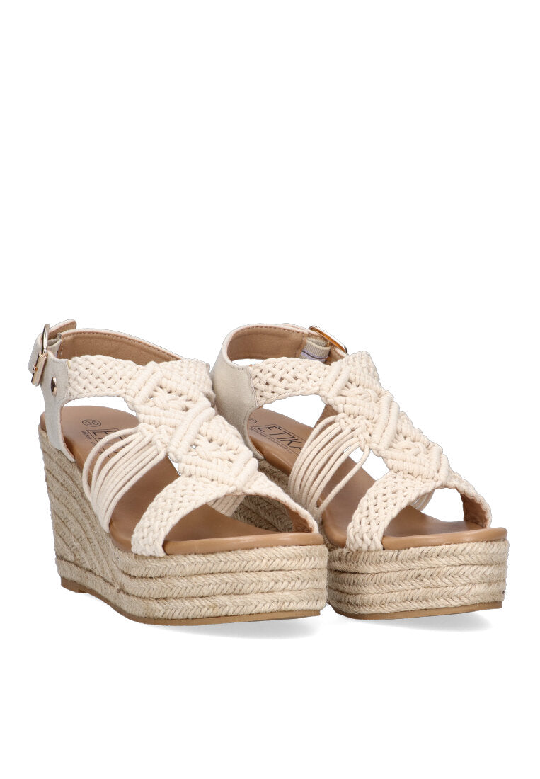 SANDALIA CUÑA CROCHE ETIKA 20026 CALALGA, MUJER BEIGE