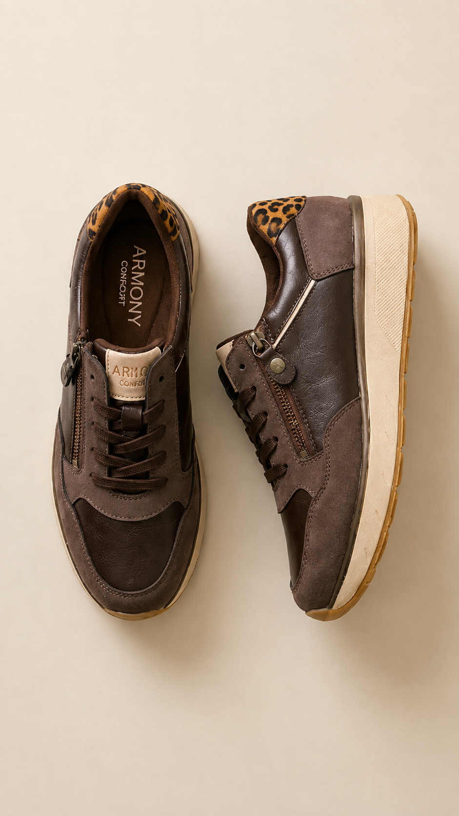 DEPORTIVAS CREMALLERA LATERAL ESSENCE 50045, ARMONY, MUJER, CAFÉ