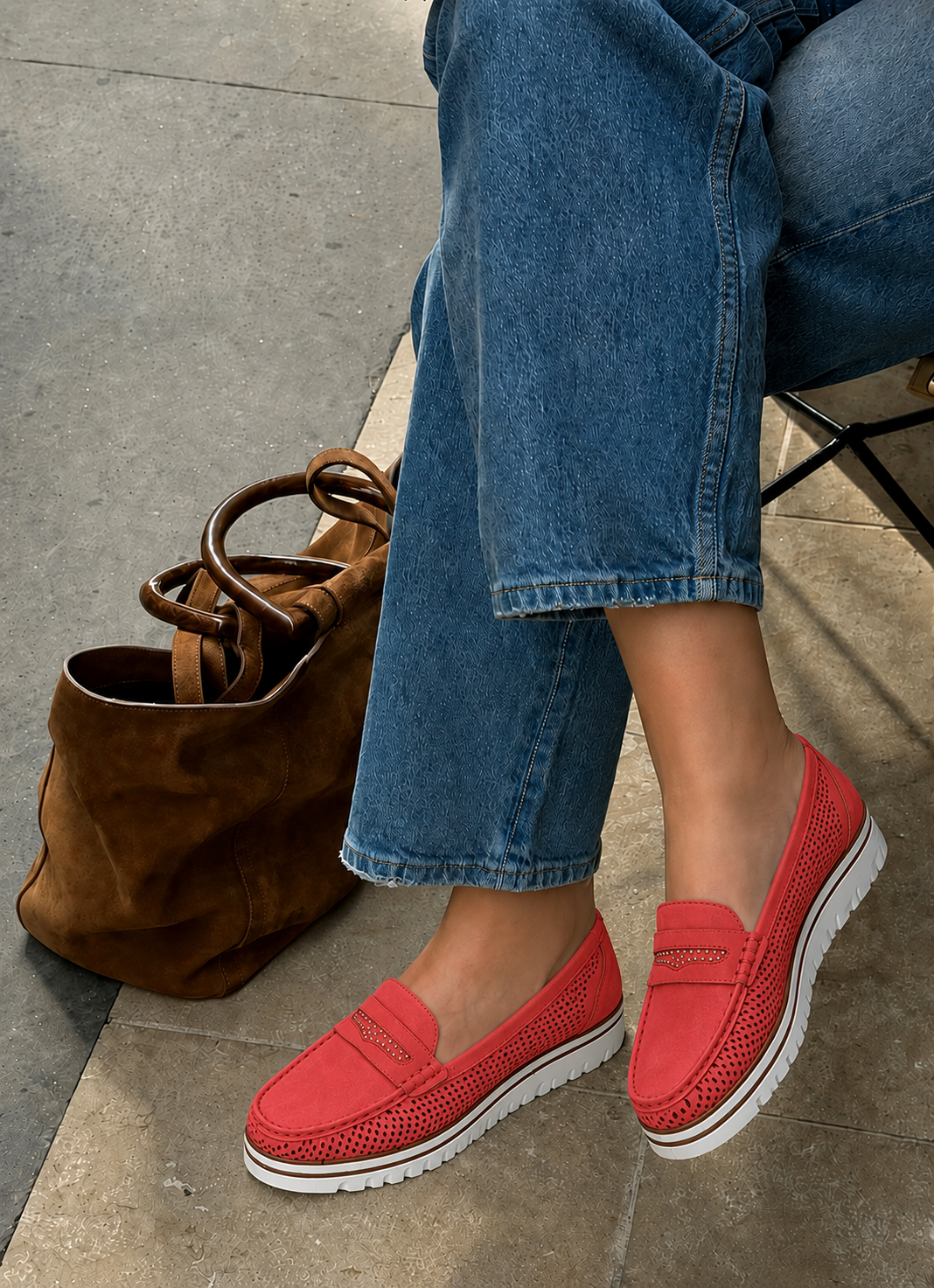 MOCASINES CALADOS 68010, ARMONY MUJER, ROJO