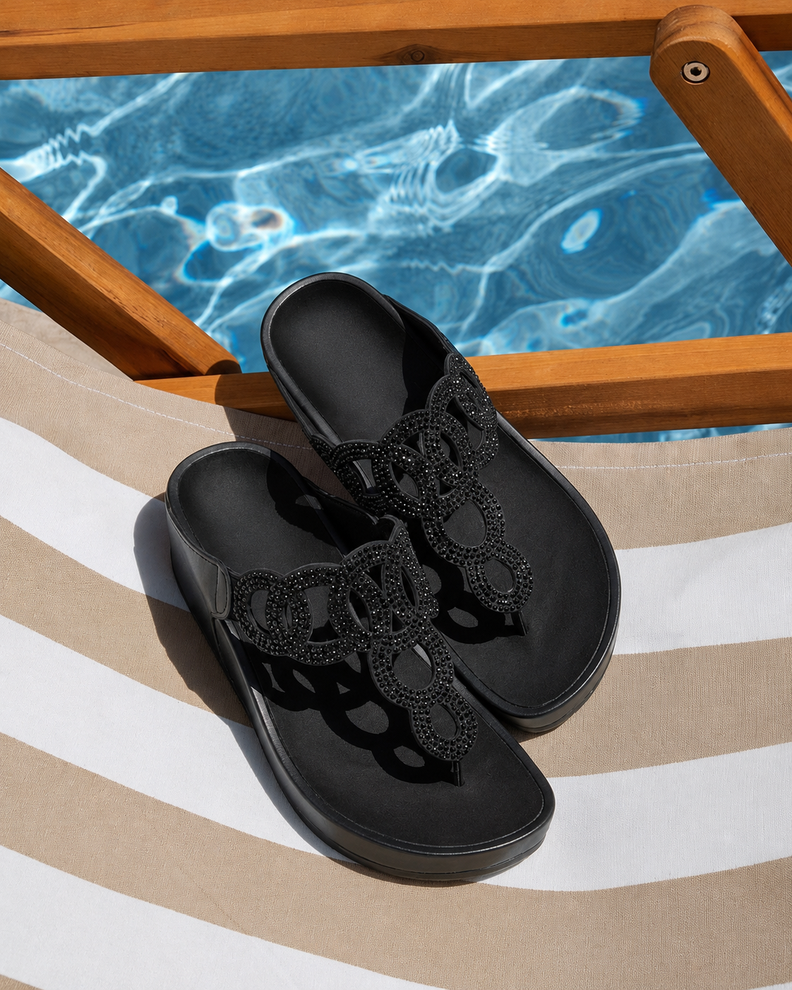 SANDALIA DE DECO CONFORT BRILLO SEASIDE 10087 ARMONY MUJER, NEGRO