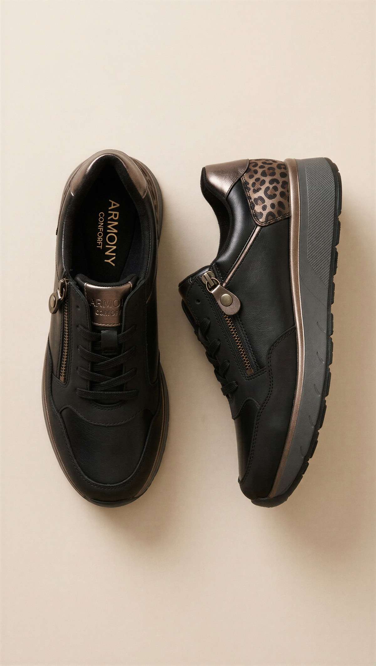 DEPORTIVAS CREMALLERA LATERAL ESSENCE 50045, ARMONY, MUJER, NEGRO