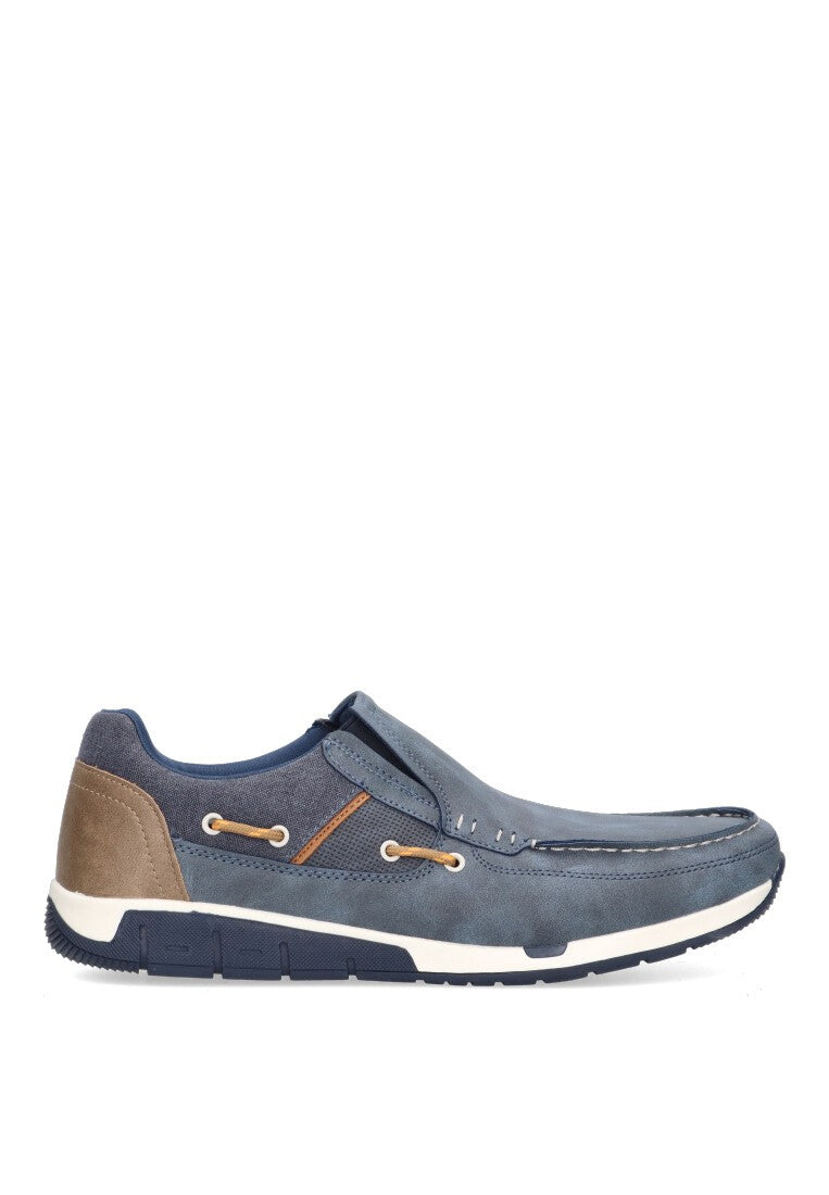 MOCASIN BICOLOR CON DETALLES ETIKA AZUL PLANO HOMBRE CANTERAS