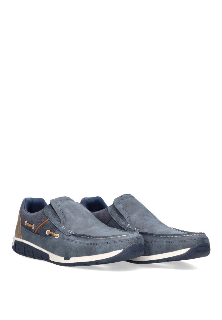 MOCASIN BICOLOR CON DETALLES ETIKA AZUL PLANO HOMBRE CANTERAS